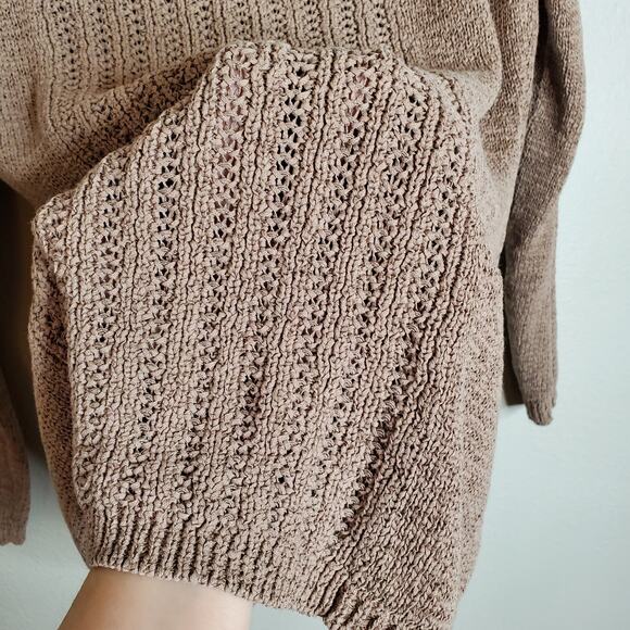 Rachel Zoe Karla 3/4 Sleeve Cable Knit Sweater Size L Tan Basic Fisherman - Picture 8 of 12